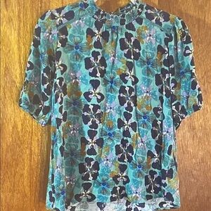 Knox Rose Floral Blouse in Teal and Navy
